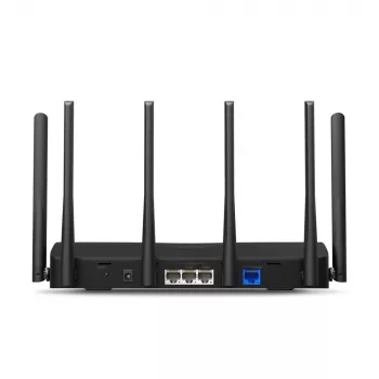 Bezvadu maršrutētājs MERCUSYS MR47BE — Tri‑joslu Wi‑Fi 7 (2.4/5/6 GHz), 9300 Mbps, 3× RJ‑45, 2.5GbE, 6 ārējās antenas