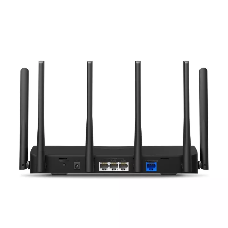 Bezvadu maršrutētājs MERCUSYS MR47BE — Tri‑joslu Wi‑Fi 7 (2.4/5/6 GHz), 9300 Mbps, 3× RJ‑45, 2.5GbE, 6 ārējās antenas