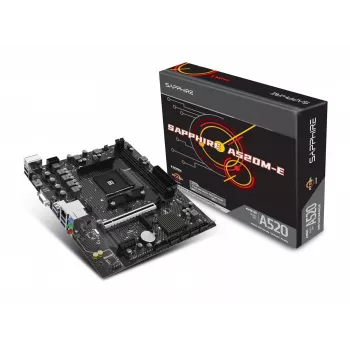 Mātesplate Sapphire A520M-E Micro ATX Socket AM4, AMD A520, 2x DDR4 DIMM, max 64 GB, PCIe 3.0 x16/x1, SATA III, Gigabit LAN