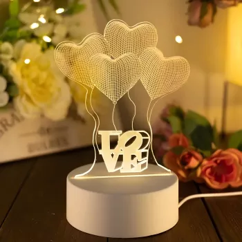 Naktslampiņa Extralink HOME 3D optiskā ilūzija Četras sirdis USB gultaslampiņa