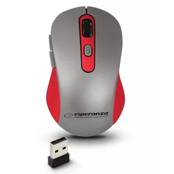 Bezvadu optiskā pele ESPERANZA EM131R 2.4 GHz, 1600 DPI, abpusēja, nano USB uztvērējs, 6 pogas, pelēka