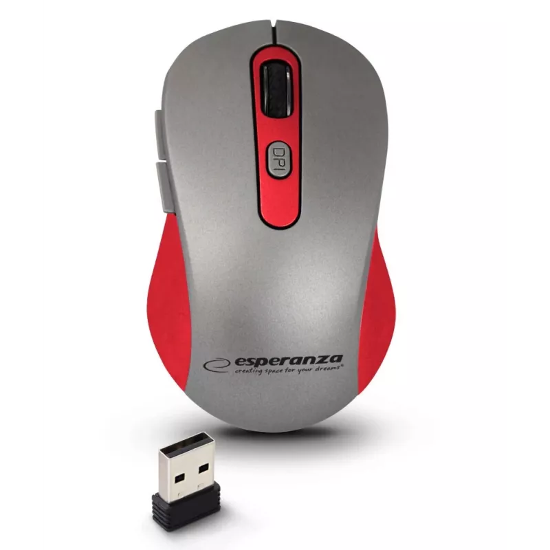 Bezvadu optiskā pele ESPERANZA EM131R 2.4 GHz, 1600 DPI, abpusēja, nano USB uztvērējs, 6 pogas, pelēka