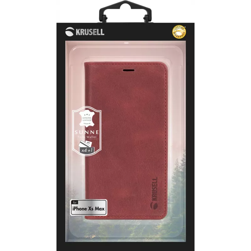 Folio maciņš Krusell Sunne 4 Card FolioWallet īstā ādā sarkanā krāsā iPhone XS Max