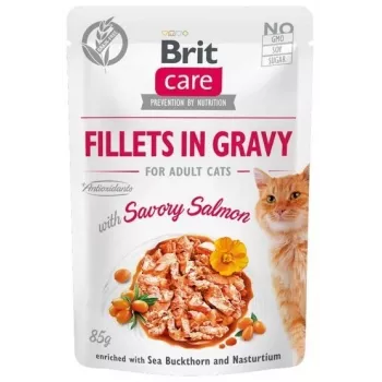 Slapjā kaķu barība Brit Fillets mērcē – laša filejas mērcē, 85 g paciņa, BRIT Care, pieaugušiem kaķiem, mitrums 82%
