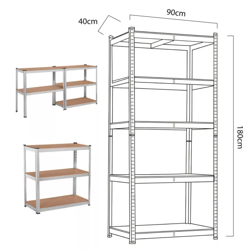 Plauktu statīvs GreenBlue GB378 cinkots metāls 5 plaukti, 900×400 mm, 75 kg max uz plaukta