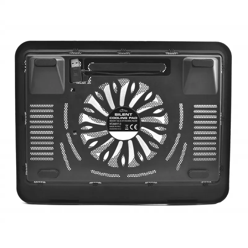 Dzesēšanas paliktnis klēpjdatoram MEDIA-TECH MT2660 — USB, 1 ventilators 13.5 cm, 20 CFM, 1000 RPM, 330×250×40 mm, 327 g, fona apgaismojums