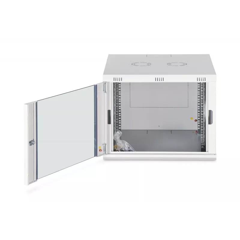 Sienas stiprināms 19 collu skapis DIGITUS Dynamic-N DN-37106 — 9U, 600x600 mm, IP20, atslēgas slēdzene