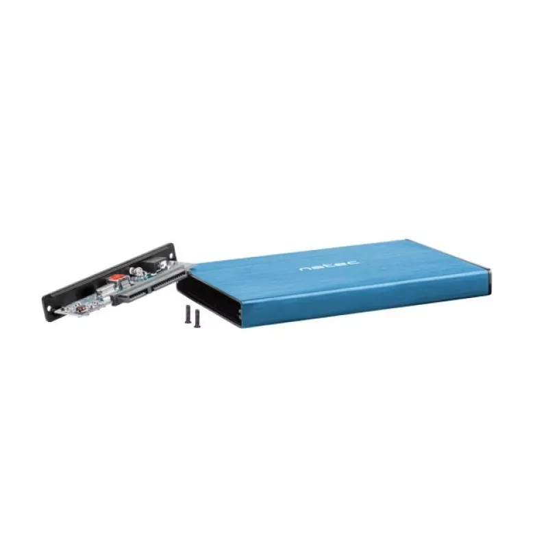 Ārējais HDD/SSD korpuss NATEC Rhino GO 2.5 collas — USB 3.0, SATA III, līdz 4 TB, 9.5 mm, alumīnijs, zils