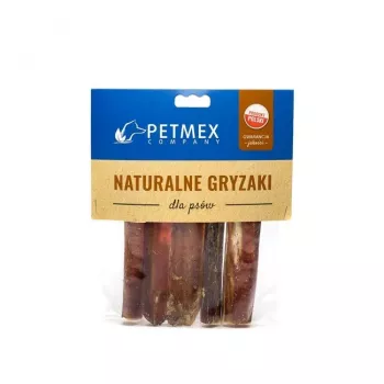 Suņu košļājamā kāruma PETMEX Vērša dzimumlocekļa griezums 12 cm, iepakojumā 5 gab. — dabīgs vienas sastāvdaļas zobu tīrīšanas kārums, 30 g katrs