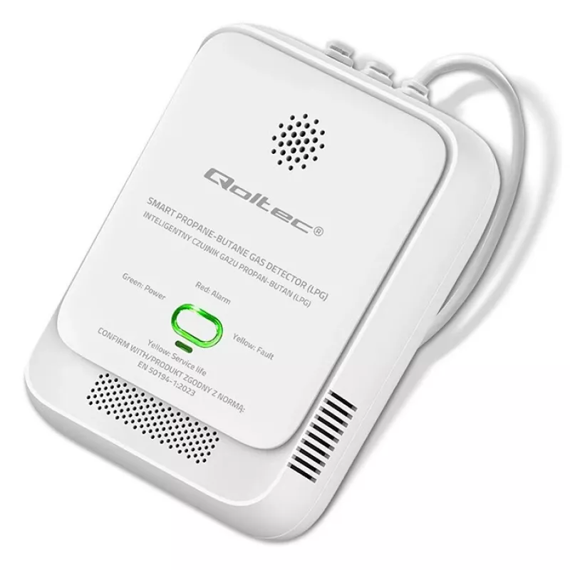 Gāzes noplūdes sensors QOLTEC 52652 — propāna/butāna (LPG) detektors, 85 dB trauksme, LED indikators