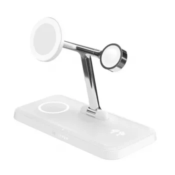 HYPER HJ3004WHGL 4-in-1 bezvadu lādētājs austiņām, viedtālrunim un viedpulkstenim, sudrabs/balts