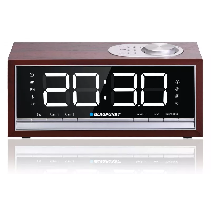 Pārnēsājams radio modinātājs BLAUPUNKT CR60BT — FM PLL, Bluetooth, LED displejs, 60 atmiņas, baterija/līdzstrāva, CR2032 rezerves