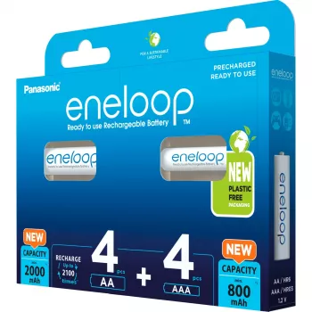 Panasonic Eneloop AA 2000 mAh (4 gab.) un AAA 800 mAh (4 gab.) uzlādējamās baterijas, Ni‑MH, 1,2 V, 8 gab.