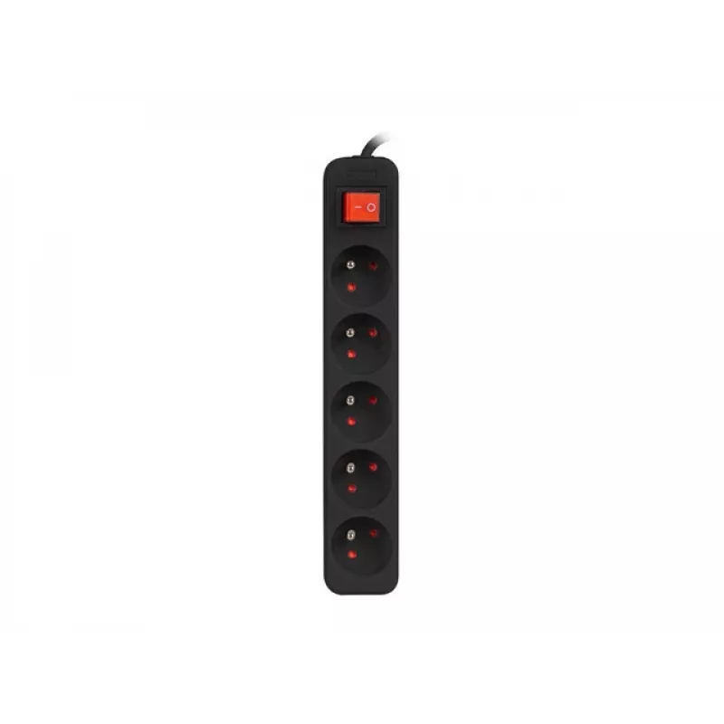 Lanberg PS1-05E-0300-BK pagarinātājs ar 5 rozetēm, 3 m, melns, ar slēdzi