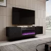 TV skapis Cama Meble ONDA ar elektrisko kamīnu 1805×400×580 mm, melns, skaidu plātnes virsma (stāvošs vai pie sienas)