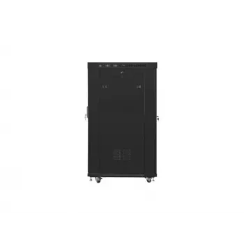 Brīvi stāvošs 19 inch skapis 22U 800x1000 ar stikla durvīm un LCD displeju (plakanā iepakojumā) V2 melns