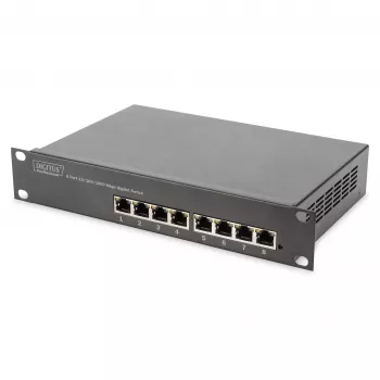 Slēdzis DIGITUS 10 collu Gigabit Ethernet 8 portu nepārvaldīts - 8x Gigabit RJ45, montējams statīvā