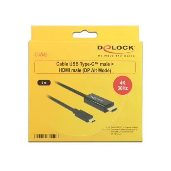 Video kabeļa adapteris DeLOCK 85259 USB Type-C uz HDMI 2m Melns