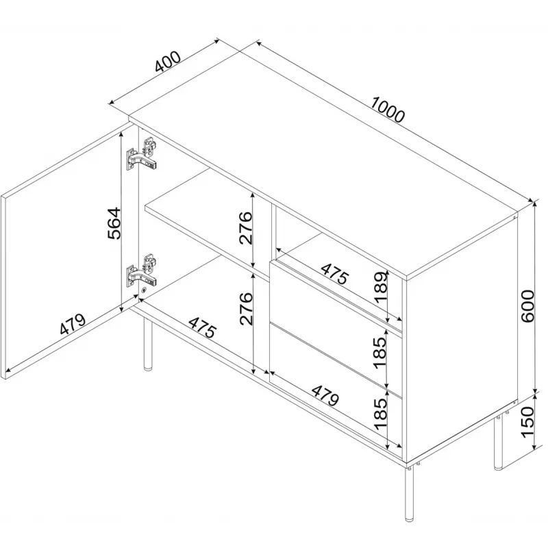 Cama 1D2S TRESSE kumode 100x40x75 kašmira matēts