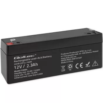 Noslēgts AGM akumulators QOLTEC 12V 2.3Ah UPS un rezerves sistēmām, maksimālā izlāde 34.5A