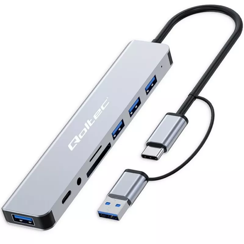 QOLTEC USB-C centrmezgls 4x USB + SD/TF karšu lasītājs modelis 53794