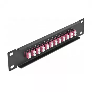 Optiskās šķiedras sadales panelis DeLOCK 10 collu 12 porti LC Duplex violets 1U melns