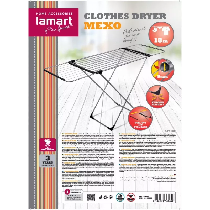 Saliekams iekštelpu drēbju žāvētājs LAMART LT8102, 18 m