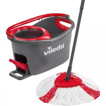 Mops VILEDA EasyWring & Clean Turbo, sarkans technopolimēra spainis, noņemama mazgājama mikrošķiedras galva, cietām grīdām