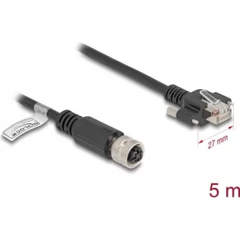 Tīkla kabelis DeLOCK M12 D-kodēts 4 kontaktu ligzda - RJ45 spraudnis Cat5e 5m Melns