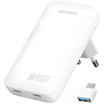 4smarts 542045 FlatPlug Slim Dual 45W GaN sienas lādētājs balts