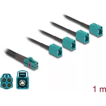DeLOCK 90140 koaksiālais kabelis 1 m Mini FAKRA Z – 4 x FAKRA Z Aqua Melns