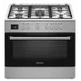 Brīvi stāvoša plīts Ravanson KWGE-K90A Cheff Modern — 90 cm, gāzes 5 degļu plīts virsma ar 3000 W wok, elektriskā cepeškrāsns 110 L, sudraba