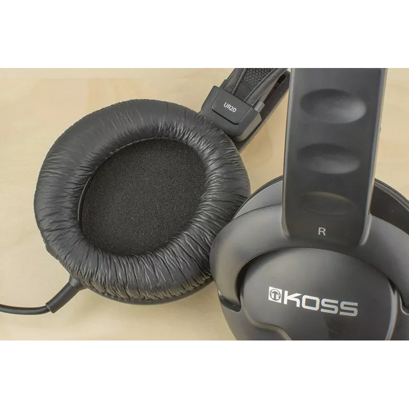 Koss UR20 Profesionālas DJ stila austiņas ar trokšņu slāpēšanu, vadu, uz auss, melnas