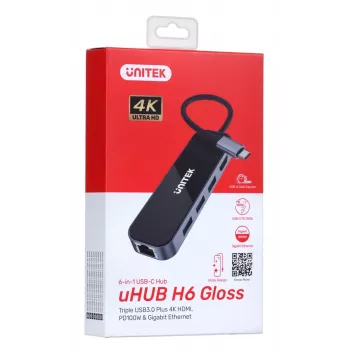 UNITEK USB-C centrmezgls 3.1, RJ-45, 3xUSB-A, HDMI, 4K, PD100W