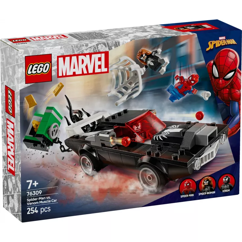 Būvēšanas komplekts LEGO Marvel Super Heroes Zirnekļcilvēks pret Venoma muskuļauto 76309 — 254 gabali, 3 minifigūras, vecums 7+