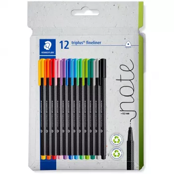 Finelineris Staedtler 334 C12 Superfine Melns Zils Zaļš Pelēks Gaiši Zils Gaiši Zaļš Oranžs Rozā Sarkans Violets Dzeltens 12 gab.