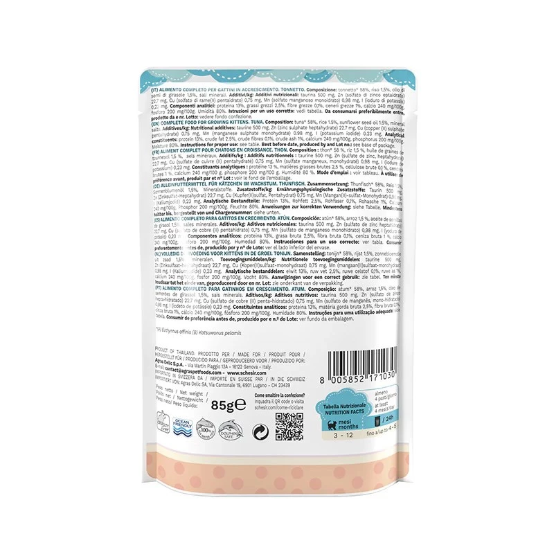 SCHESIR Tūnas želejā slapjā barība kaķēniem - 85g