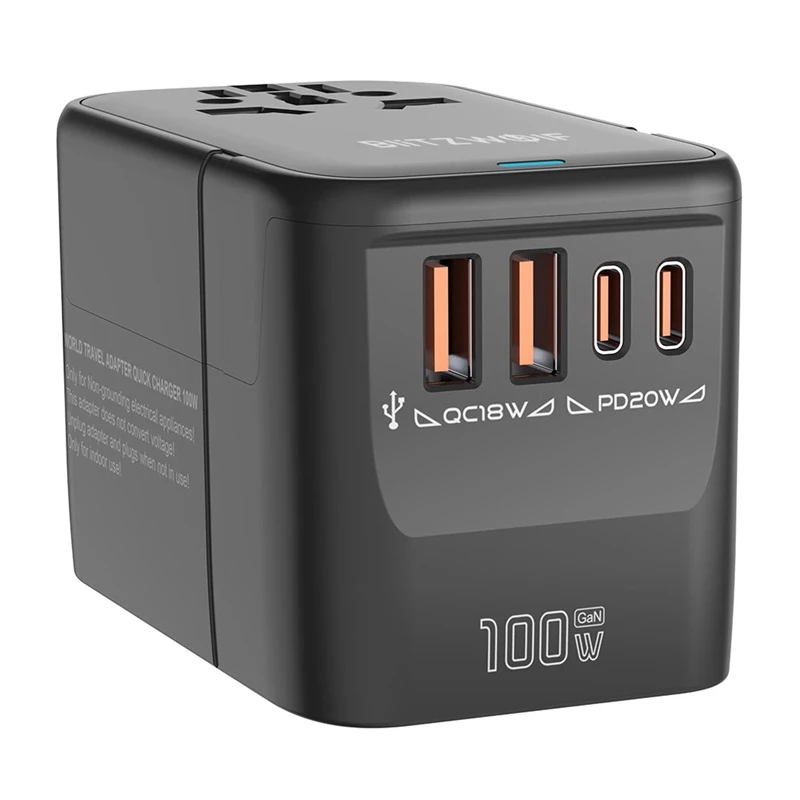 Ceļojumu adapteris BlitzWolf BW-TA2 5-in-1 ar 2×USB Power Delivery 100W, daudzformātu kontaktligzda
