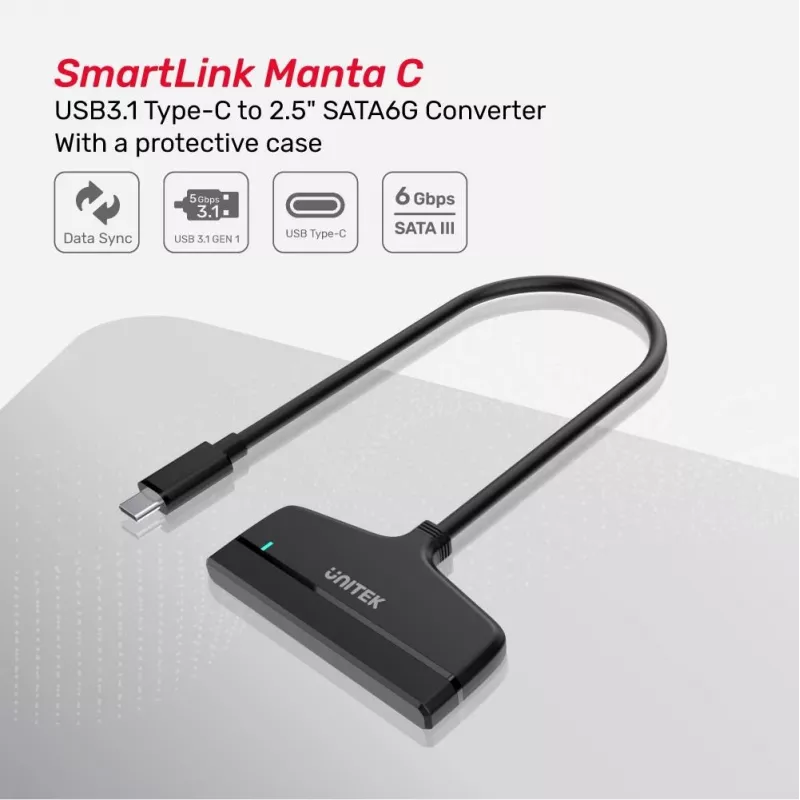 UNITEK Y-1096A USB-C uz SATA III adapteris 2,5 collu HDD/SSD diskiem
