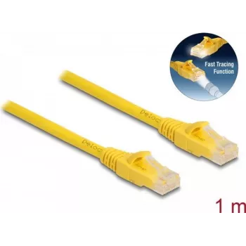 Delock patchvads RJ-45 (T) uz RJ-45 (T) - 1 m - 6.1 mm - UTP - CAT 6a - bezhalogēns, ātrā izsekošana - dzeltens