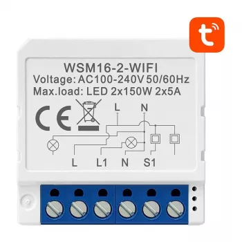 Viedais slēdža modulis Avatto WSM16-W2 WiFi tālvadība, divkanālu relejs mājas automatizācijai
