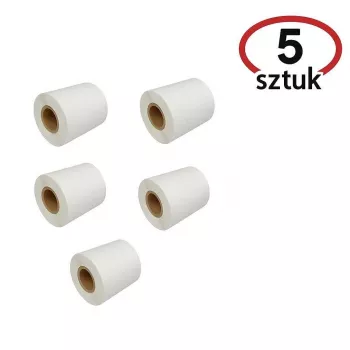 Termopapīra uzlīmes BESTPAK 32×25 mm, HotMelt līme — 5 ruļļi pa 1 000 (5 000 kopā), baltas