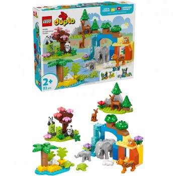 Konstruktoru komplekts LEGO DUPLO Town Savvaļas dzīvnieku ģimenes 3-in-1 10446 — 92 gab., vecumam no 2 gadiem, 200×220×340 mm