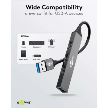 Goobay USB Hubs 74456 4-portu USB-A centrmezgls 5 Gbit/s gaiši pelēks