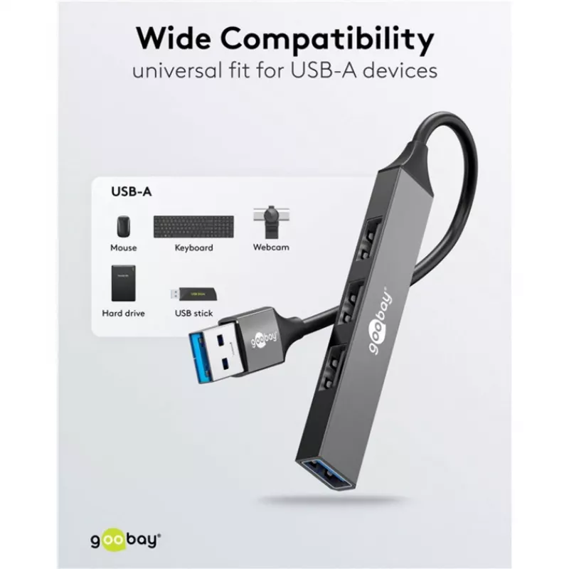 Goobay USB Hubs 74456 4-portu USB-A centrmezgls 5 Gbit/s gaiši pelēks