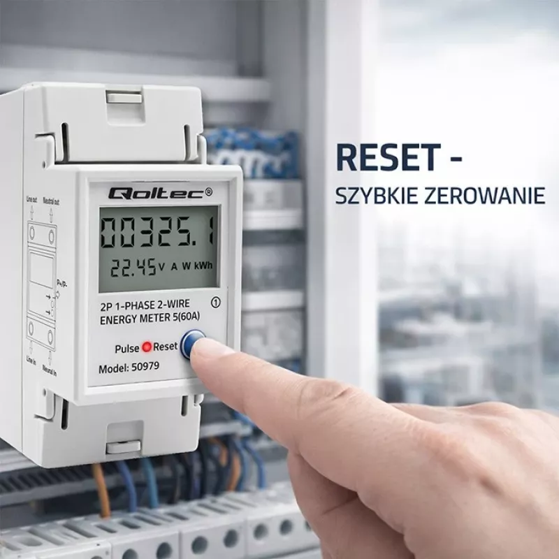 Enerģijas skaitītājs QOLTEC Vienfāzes DIN-sliežu 230V (50979)