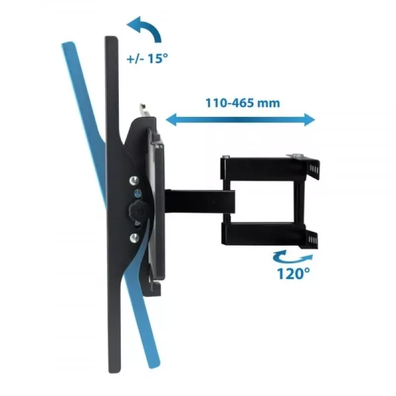 Sienas TV stiprinājums Esperanza TITAN 26–70 collām (66–177.8 cm), slīpums ±15°, pagrieziens 120°, VESA līdz 400×400, maks. slodze 55 kg, melns
