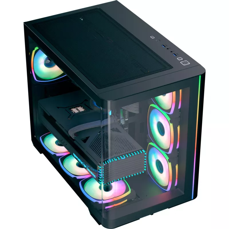 Torņa datora korpuss AEROCOOL P500C EVO-G-BK-v1 ar 2 rūdīta stikla paneļiem, Melns