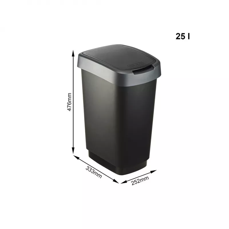 Rotho Twist rotējošs atkritumu spainis 25 l, sudraba krāsā