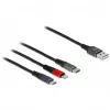 USB lādēšanas kabelis DeLOCK 3 in 1 Type-A uz Lightning, Micro USB, USB Type-C 30 cm